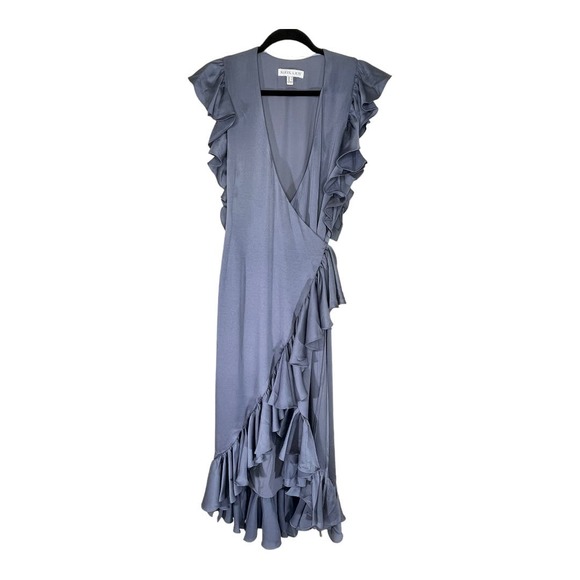 Shona Joy Zephyr Ruffle Wrap Midi Dress Slate Gray 6 US 10 AUS - Picture 2 of 5